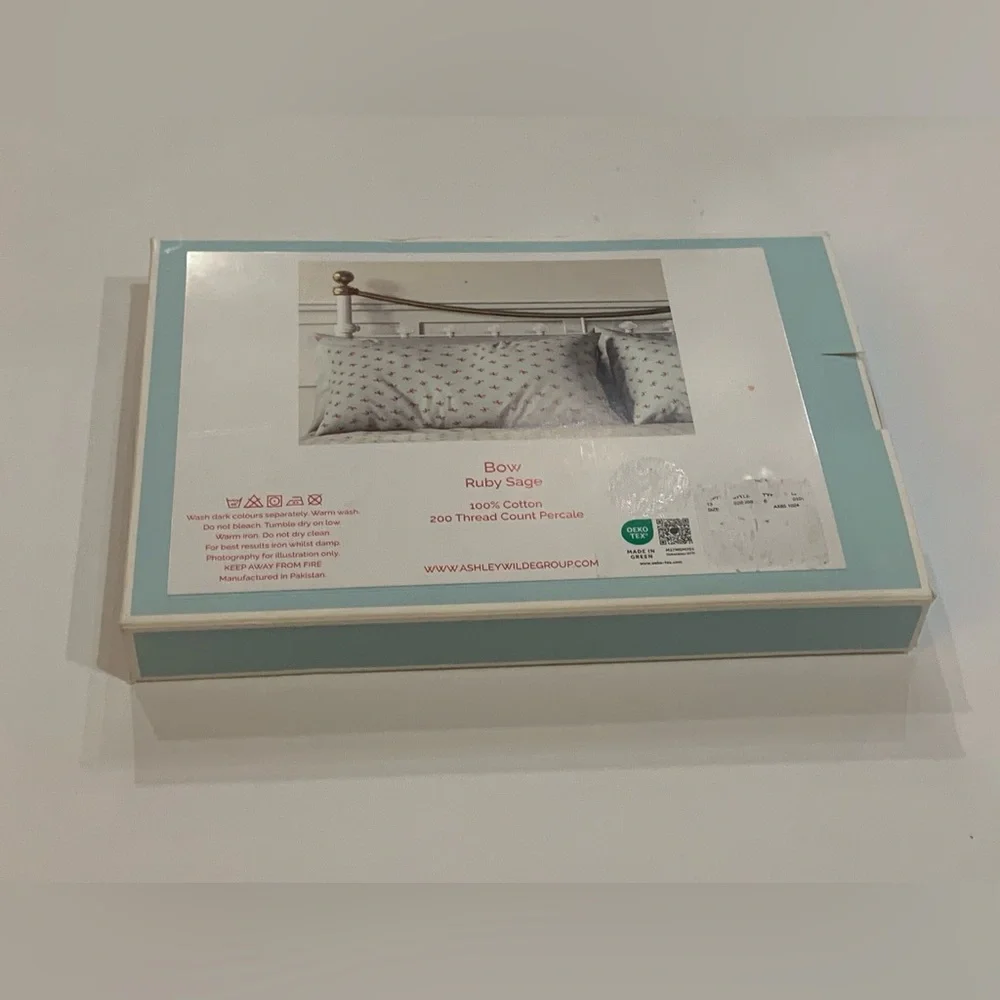 Cath Kidston London Bow Pillowcase Set - Ruby Sage, Percale cotton, 21"x28", NIB - Picture 6 of 10